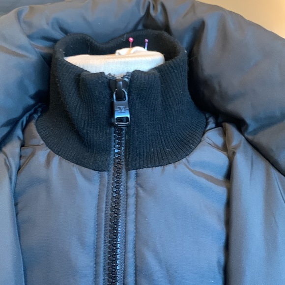 ANDREW MARC BLACK LAYERED PUFFER DOWN STORM WINTER COAT LEATHER TRIM - Picture 2 of 16